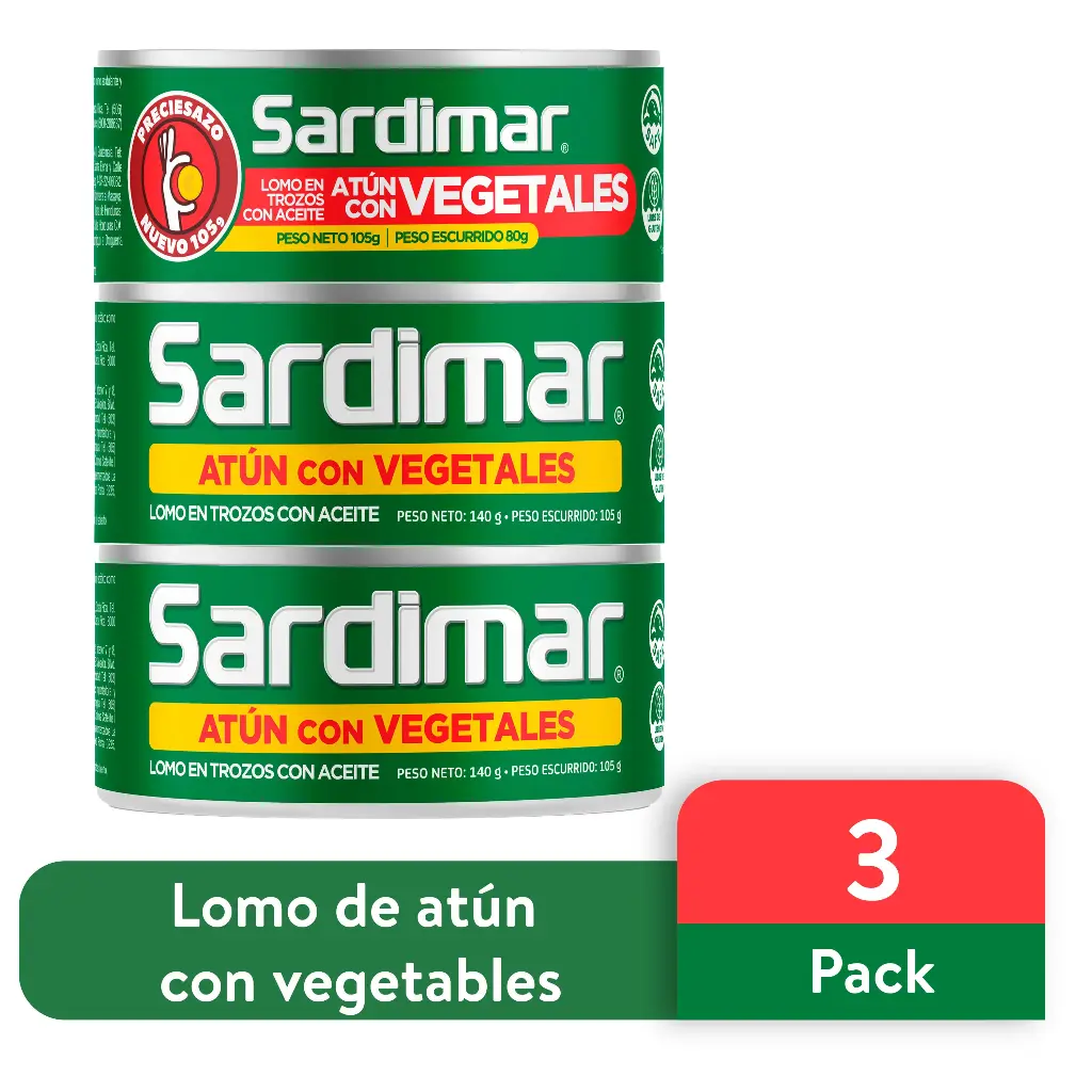 Atun Sardimar Vegetales 140g 3pack (Caja24p.)