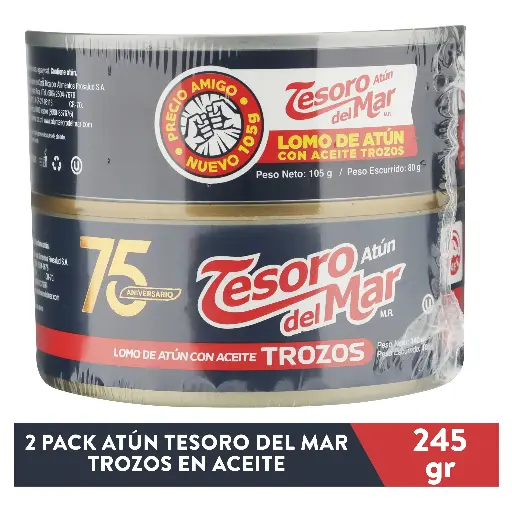 Atun Tesoro del Mar Trozos 140g 2pack (Caja24p.)